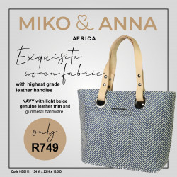 HB0111 Navy with Light Beige Genuine Leather Trim and Gunmetal Hardware 34cm x23cm x 13.5cm