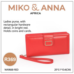 WA9668-red Ladies purse, with rectangular hardware detail, in bright red.20*3.1*10.4cm
