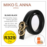 BL2402-BLACK Genuine leather Belt, Nappa patterns, light gold hardware, Width:2.0cm