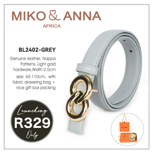 BL2402-GREY Genuine leather Belt, Nappa patterns, light gold hardware, Width:2.0cm