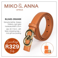 BL2402-ORANGE Genuine leather Belt, Nappa patterns, light gold hardware, Width:2.0cm
