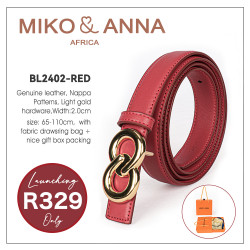 BL2402-RED Genuine leather Belt, Nappa patterns, light gold hardware, Width:2.0cm